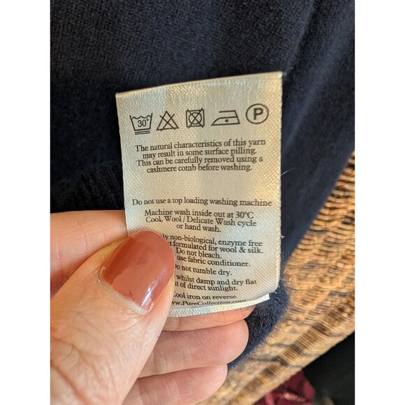 Pure Collection 100% Cashmere V Neck Sweater Women 8 / 10 Long Blue Minimalist - Picture 6 of 9